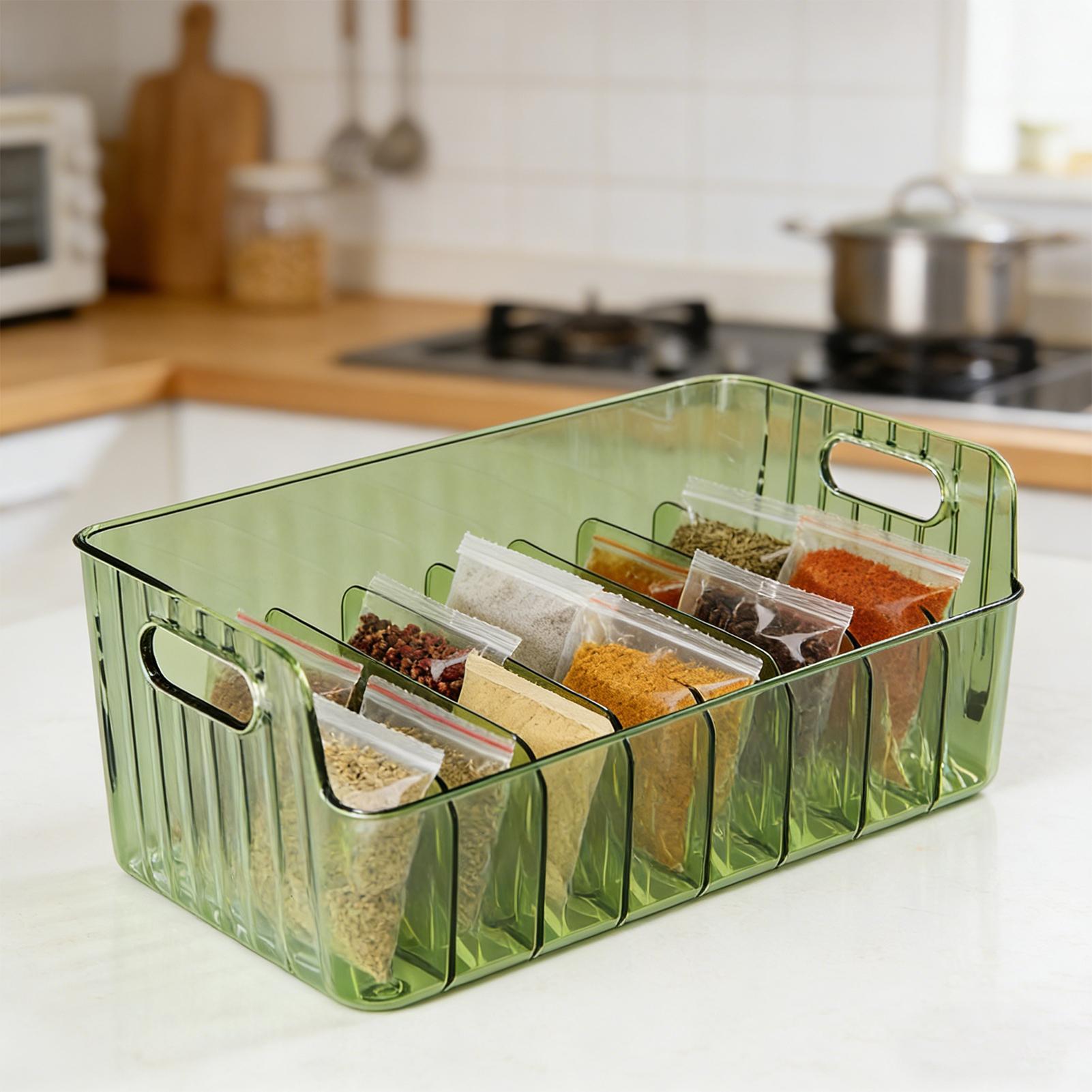 Food Storage In Cabinets - رف توابل شفاف مقسم، صندوق تخزين